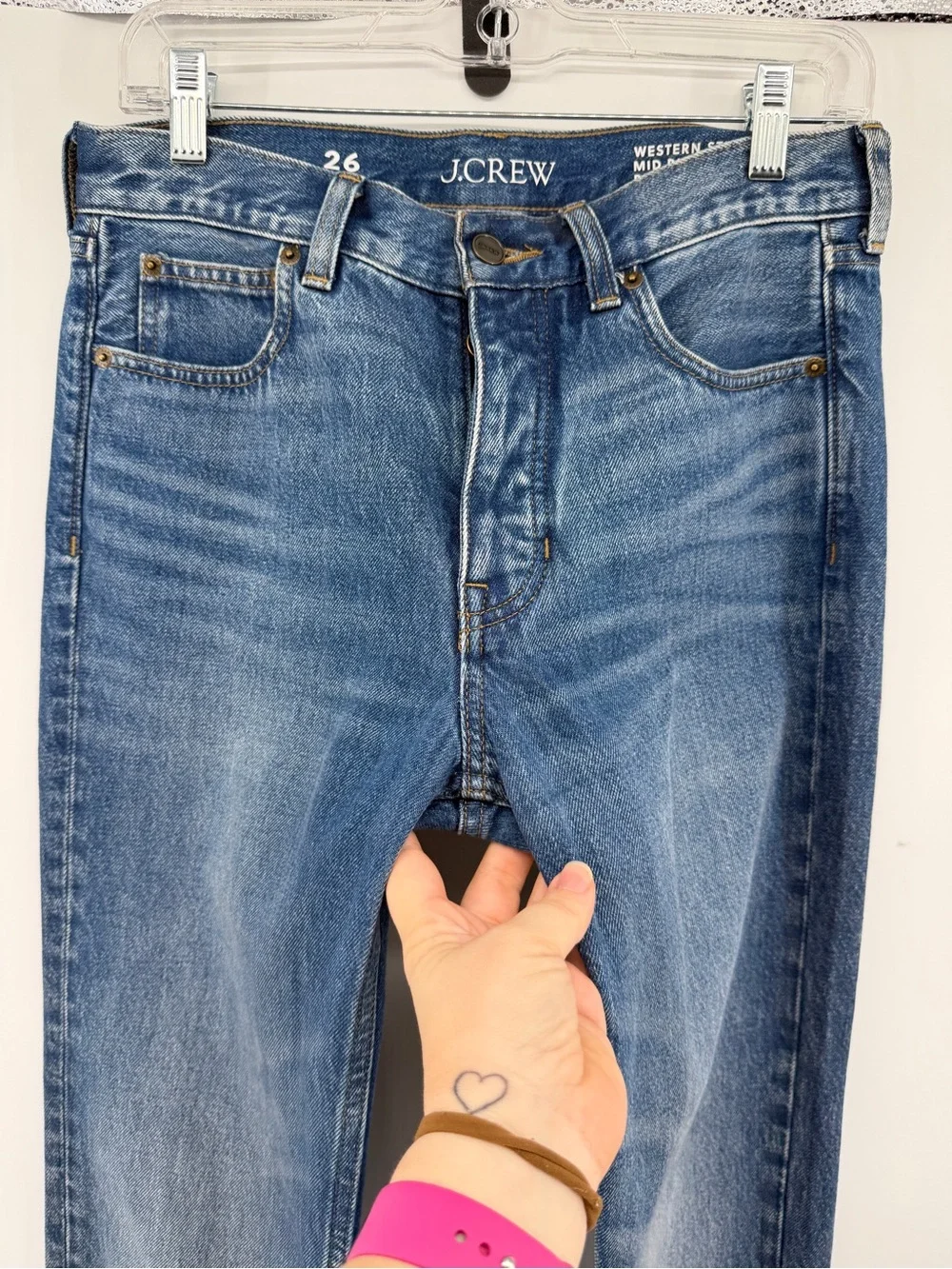 J.Crew Western Straight Leg Jeans Mid Rise BlueDenim Minimalist CowgirlBoho Sz26
